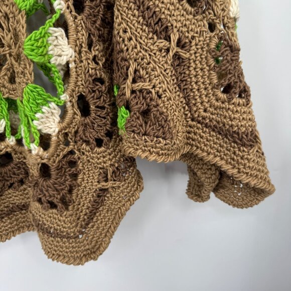 Handknit Crochet Poncho For Women/ Green and Brown Rustic Boho Crochet Shawl Han - Picture 3 of 9